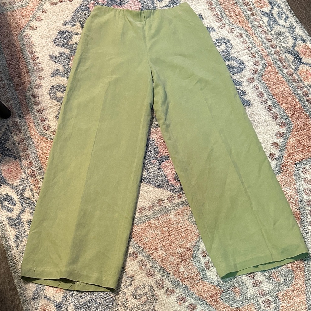 Coldwater Creek Silk Linen Blend Pistachio Green Wide-Leg Pants